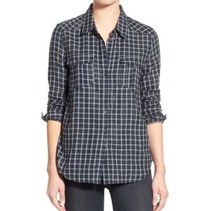 PAIGE blouse Mya rosette blue‎ plaid metallic thread top S